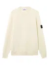 Stone Island Crew Neck Wool Sweater With Reverse Stitch Details In White