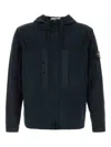 Stone Island Men Navy Blue Stretch Cotton Jacket In Blue