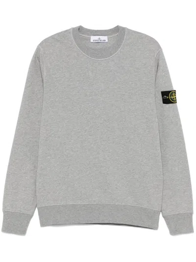 Stone Island Compass Logo Cotton Blend Crewneck Sweater In Melange Grey