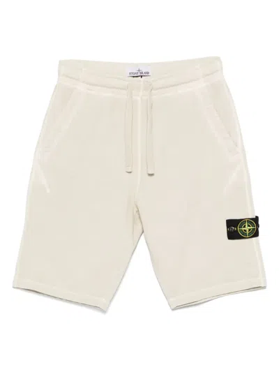 Stone Island Slub-effect Cotton Fleece Jogger Shorts In White