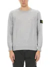 Stone Island Lightweight Wool Crew Neck Sweater With Raglan Sleeves Clothing In Gray