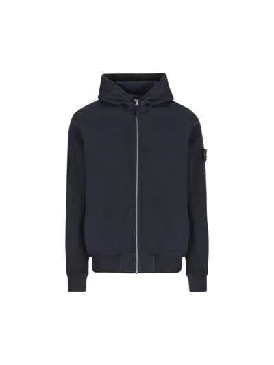 Stone Island Logo Patch Zip-up Hoodie In Black