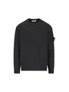 Stone Island Logo Cotton Crewneck Sweatshirt In Black