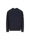 Stone Island Logo Cotton Crewneck Sweatshirt In Black