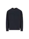 Stone Island Logo Cotton Crewneck Sweatshirt In Black