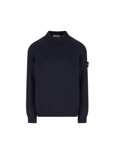 Stone Island Mens Navy Blue Crewneck Relaxed-fit Knitted Jumper Xxl