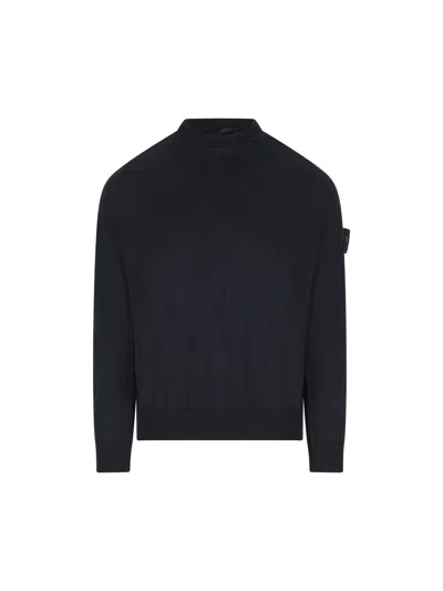 Stone Island Compass-badge Virgin-wool Sweater In Blue