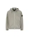 Stone Island Logo Patch Zip-up Hoodie In Gray