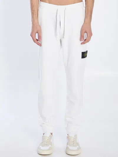 Stone Island Organic Cotton Fleece Jogger Pants In White