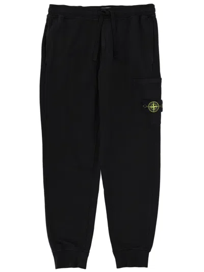 Stone Island Relaxed Fit Drawstring Elasticated Waistband Cotton-blend Sweatpants In Black