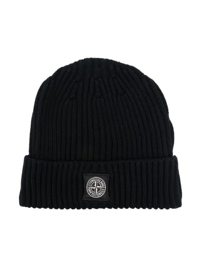 Stone Island Kids' Ribbed-knit Beanie In Blue