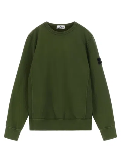 Stone Island Junior Badge Logo Crew Neck Sweatshirt In Green