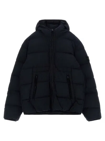 Stone Island Junior Badge Logo Parka Down Jacket In Black