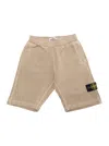 Stone Island Beige Bermuda Pants With Elastic Waist And Logo Patch On The Sleeve In Cotton Boy In Beige