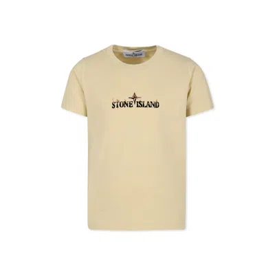 Stone Island Kids' Beige T-shirt For Boy With Logo