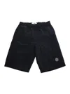 Stone Island Black Bermuda Pants With Elastic Waist And Patch Logo On The Front In Tech Fabric Boy In Black