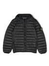 STONE ISLAND JUNIOR BLACK DOWN JACKET WITH ZIPPED FASTENING AND PATCH LOGO IN NYLON BOY