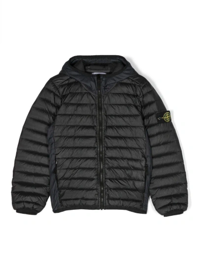 Stone Island Junior Kids' Black Down Jacket With Zipped Fastening And Patch Logo In Nylon Boy