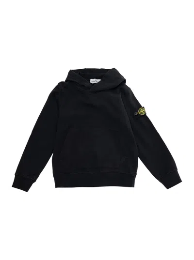 STONE ISLAND JUNIOR BLACK HOODIE WITH LOGO PATCH ON THE SLEEVE IN COTTON BOY