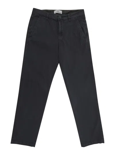 Stone Island Kids' Black Pants With Logo Patch In Stretch Cotton Boy In Blu