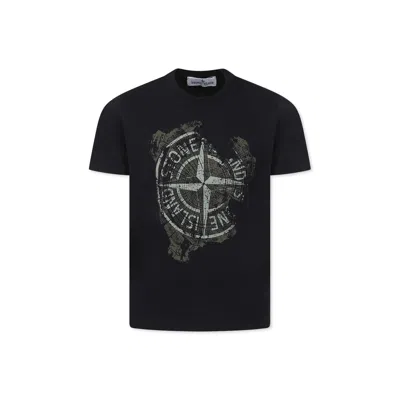 Stone Island Kids' Black Shirt For Boy With Compass
