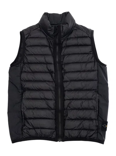 Stone Island Kids' Black Sleeveless Down Jacket With Logo Patch On The Front In Tech Fabric Boy
