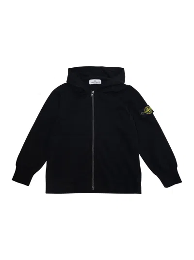 Stone Island Kids' Compass-badge Zip-up Hoodie In Black