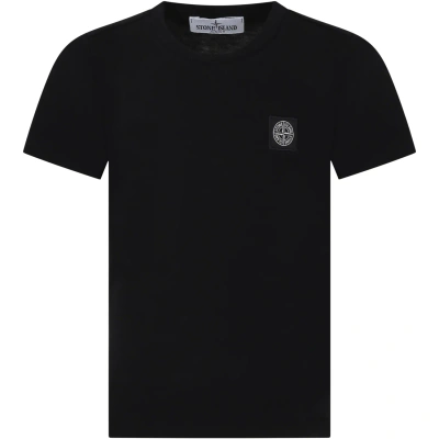 Stone Island Kids' Black T-shirt Fo Boy With Iconic Compass