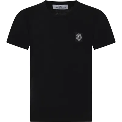 Stone Island Kids' Black T-shirt For Boy With Logo