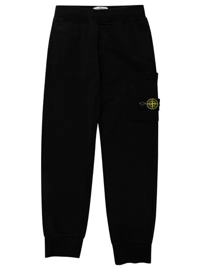 Stone Island Kids' Black Trackpants With Logo Patch In Cotton Boy
