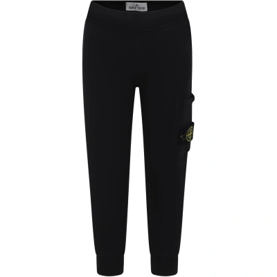Stone Island Junior Kids' Black Trousers For Boy With Iconic Logo