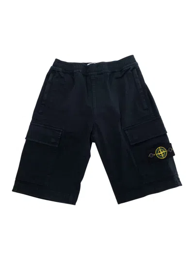 STONE ISLAND BLUE BERMUDA PANTS WITH ELASTIC WAIST AND LOGO PATCH ON THE FRONT IN COTTON STRETCH BOY