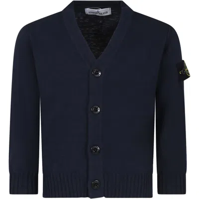 Stone Island Kids' Blue Cardigan For Boy With Logo