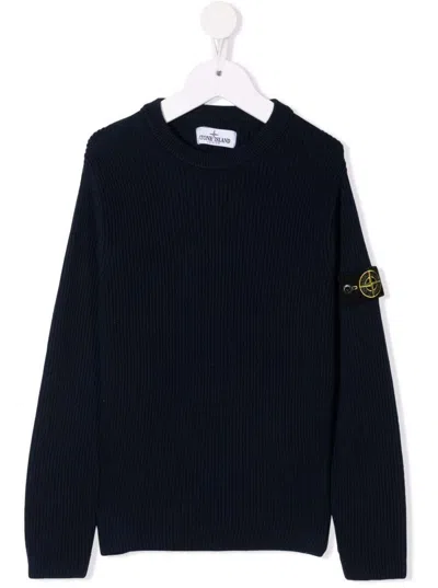 Stone Island Kids' Blue Cotton Sweater With Logo