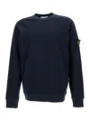 Stone Island Blue Crewneck Sweatshirt With Logo Patch In Cotton Man In Blu