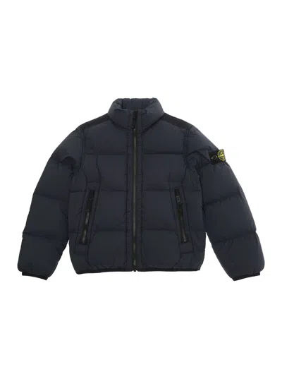 Stone Island Kids' Blue Down Jacket With Logo Patch In Polyamide Boy