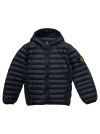 STONE ISLAND JUNIOR BLUE HOODED DOWN JACKET AND PATCH LOGO IN NYLON BOY