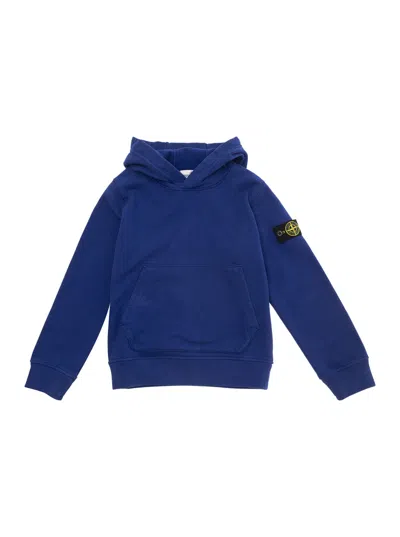 Stone Island Kids' Blue Hoodie With Logo Patch In Cotton Man