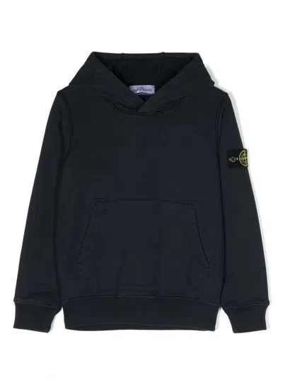 STONE ISLAND JUNIOR BLUE HOODIE WITH SIDE PATCH LOGO IN COTTON BOY