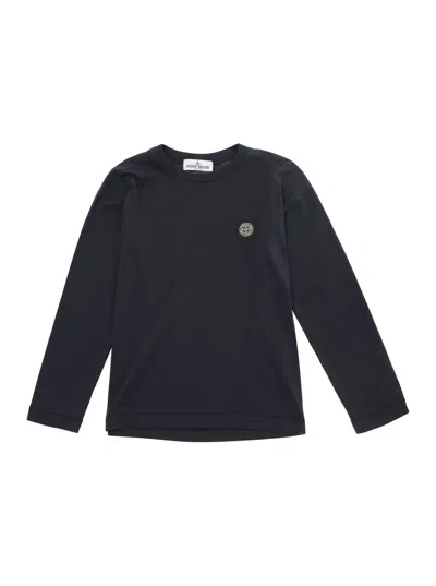 Stone Island Kids' Blue Long Sleeve T-shirt With Logo Patch In Cotton Boy
