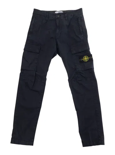 STONE ISLAND BLUE PANTS WITH BELT LOOPS AND LOGO PATCH ON THE FRONT IN COTTON STRETCH BOY