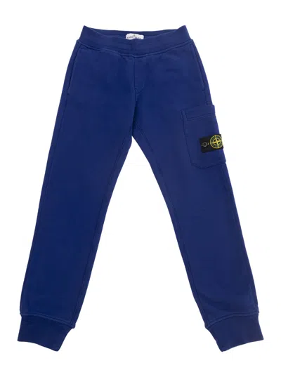 Stone Island Kids' Blue Pants With Patch Pocket And Logo In Cotton Boy