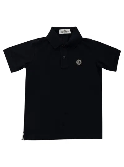 Stone Island Junior Kids' Blue Polo Shirt With Logo Patch In Stretch Cotton Boy