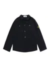 Stone Island Blue Shirt With Logo Patch In Wool Blend Boy In Blu