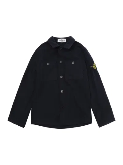 Stone Island Kids' Blue Shirt With Logo Patch In Wool Blend Boy
