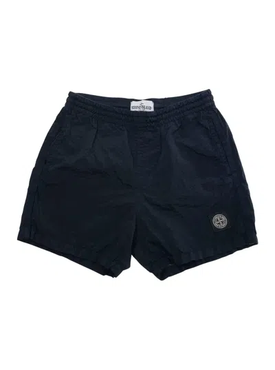 Stone Island Kids' Blue Shorts With Compass Logo Patch On The Leg In Tech Fabric Boy