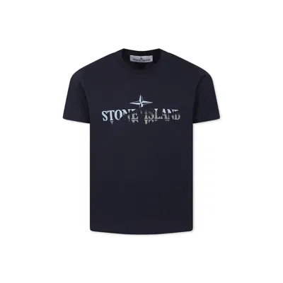 Stone Island Kids' Blue T-shirt For Boy With Compass