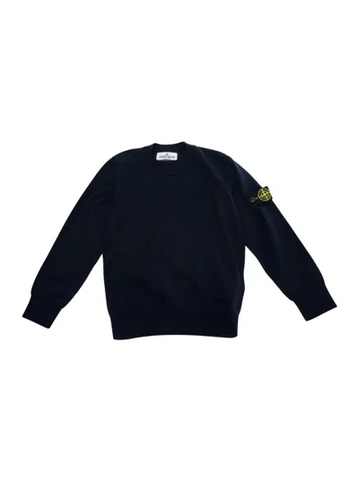 Stone Island Kids' Blue T-shirt With Round Neck And Logo Patch On The Sleeve I Cotton Boy