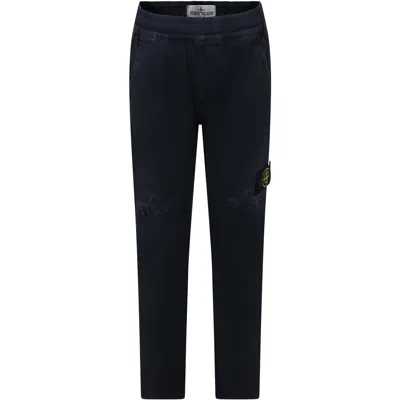 Stone Island Kids' Black Trousers For Boy With Compass In Blue
