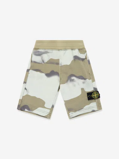 Stone Island Kids' Boys Camo Logo Shorts In Blue